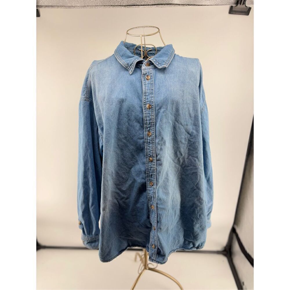 ASOS Design Curve Denim Button Down Shirt Size 14 Light Blue 100% Cotton